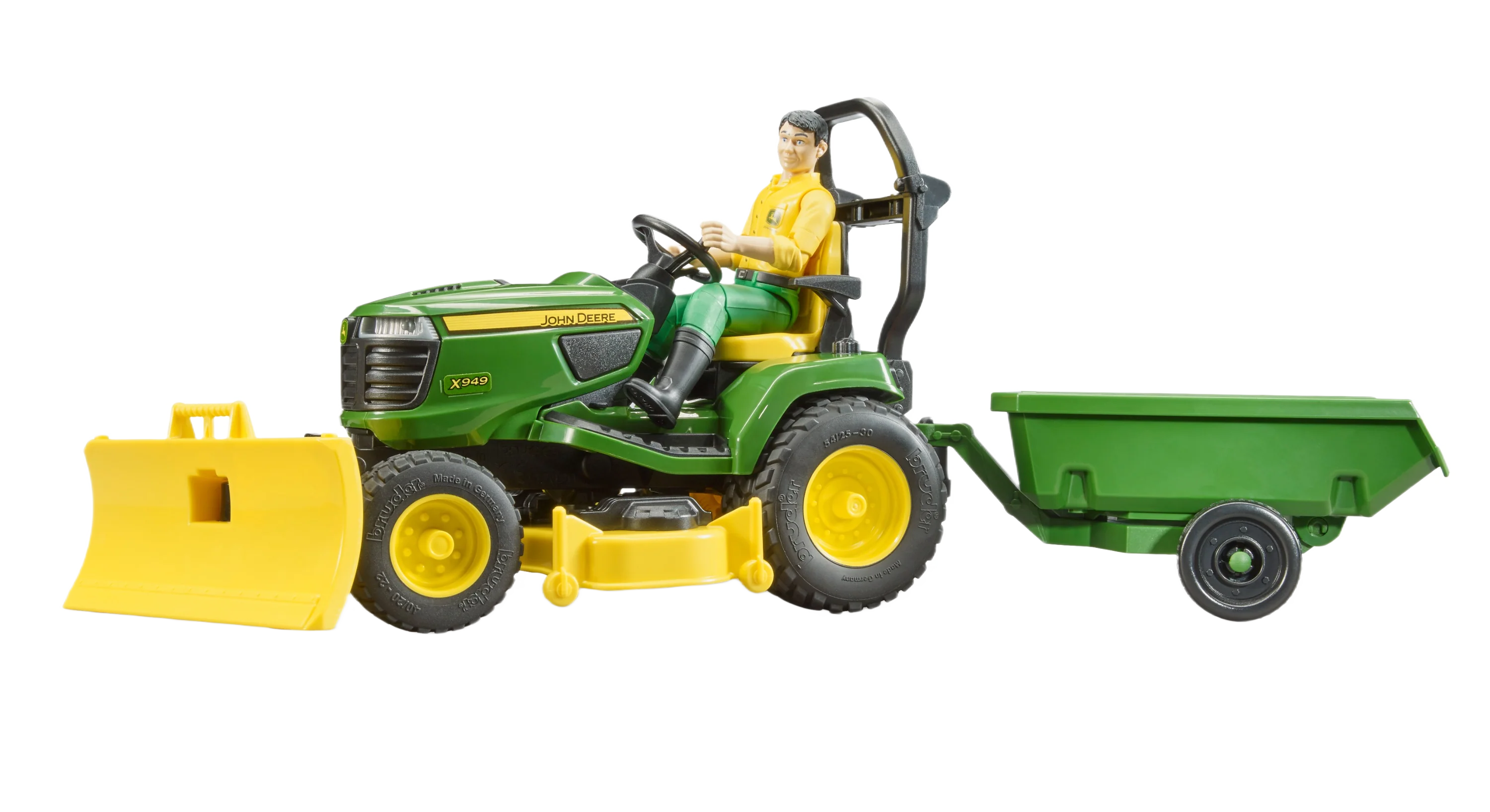 Bruder 09824 John Deere Lawn Tractor with Man and Trailer - Image 10
