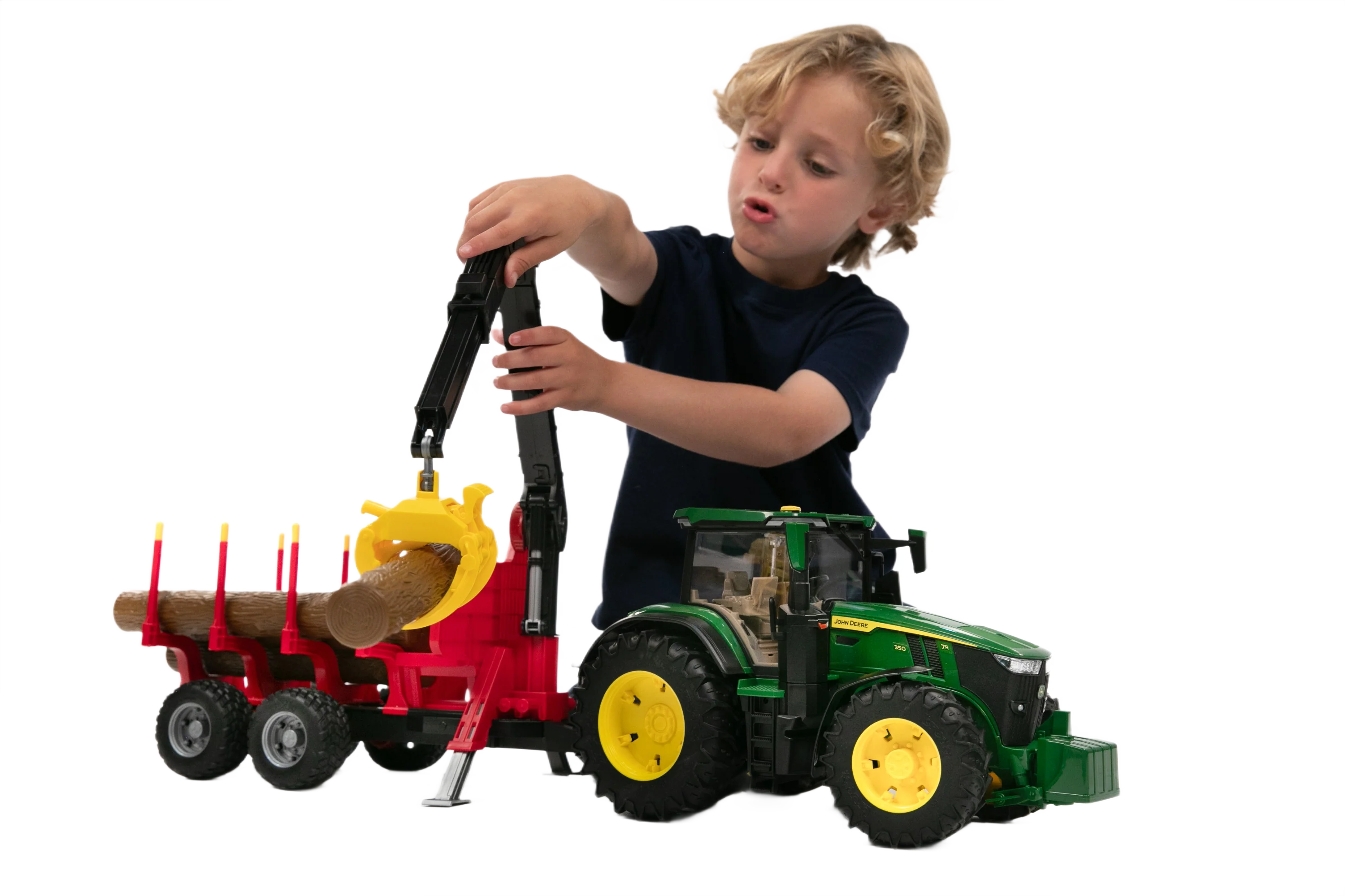 Bruder John Deere 7R 350 Tractor w/ Forestry Trailer - Image 11