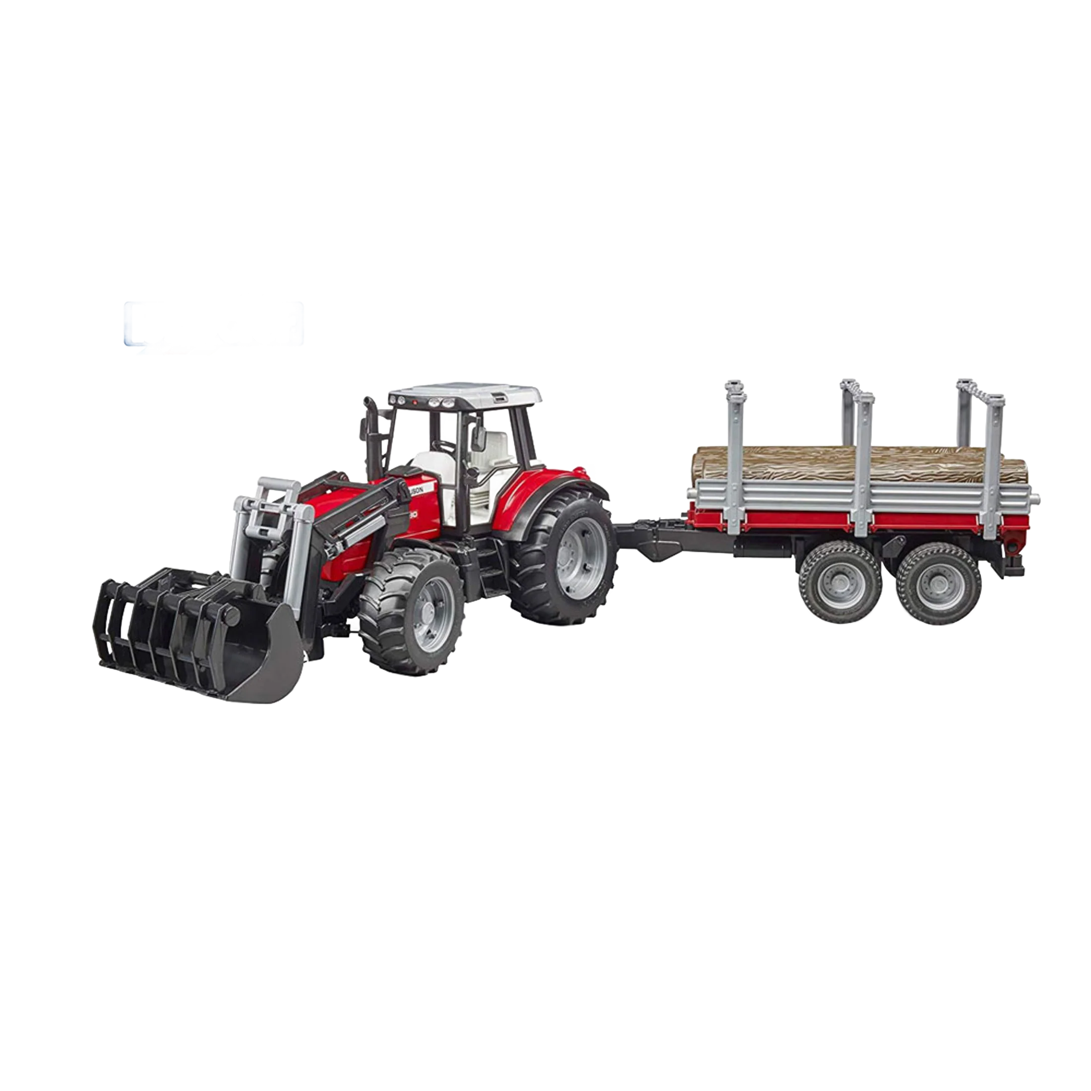 Bruder Toys Massey Ferguson 7840 Tractor with Front Loader & Logging Trailer - Image 2