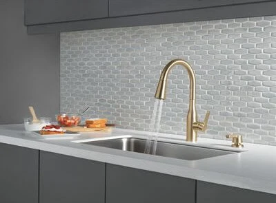 Delta Marca Champagne Bronze Single Handle Kitchen Faucet with Soap Dispenser - Image 3
