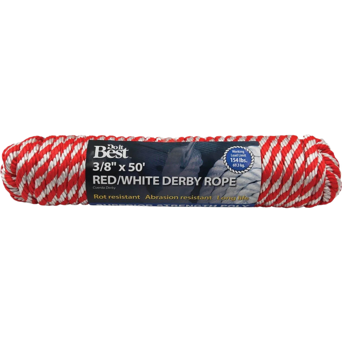 Do it Best Red & White Derby Polypropylene Packaged Rope, 3/8 In. x 50 Ft.