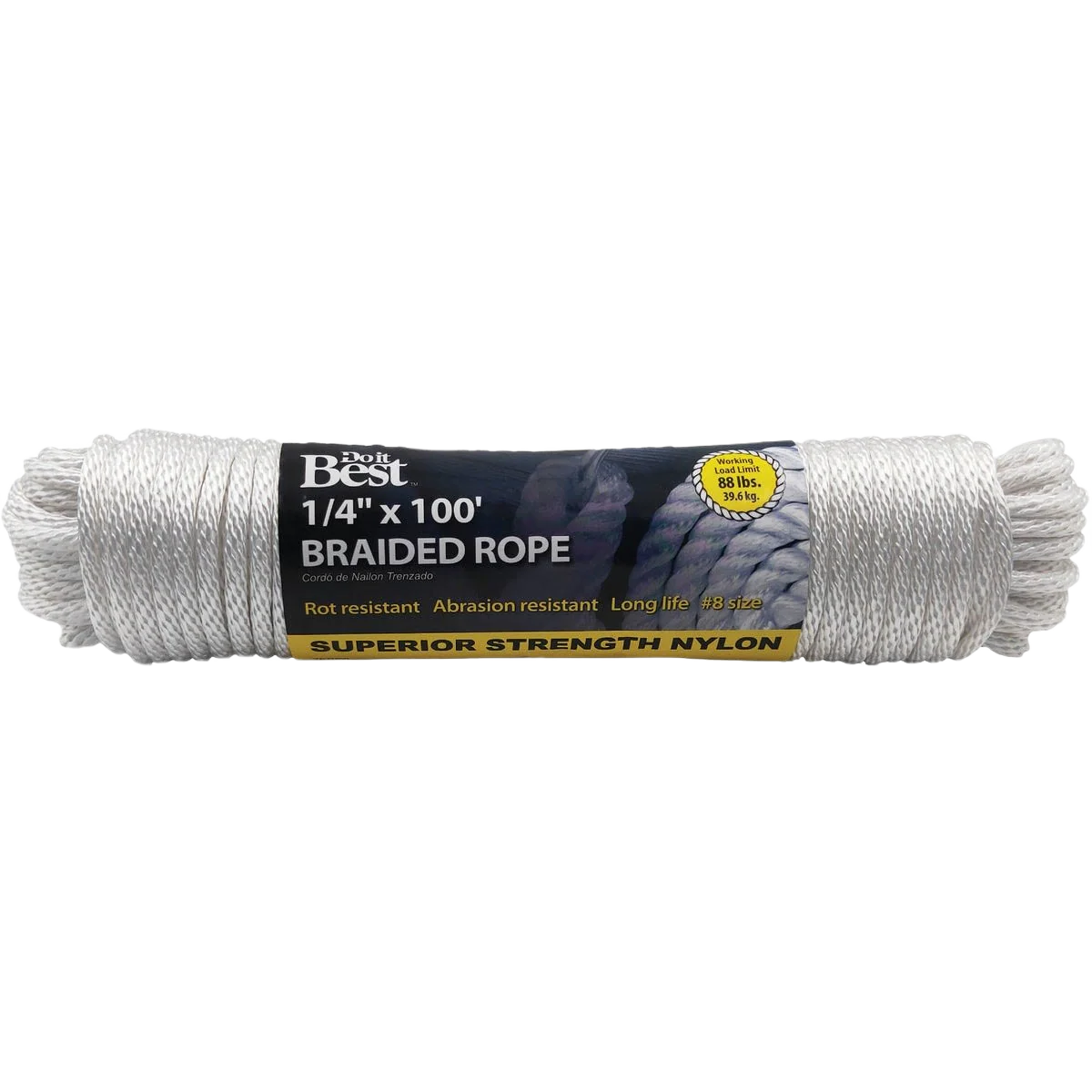 Do it Best White Braided Nylon Packaged Rope, 1/4 In. x 100 Ft.