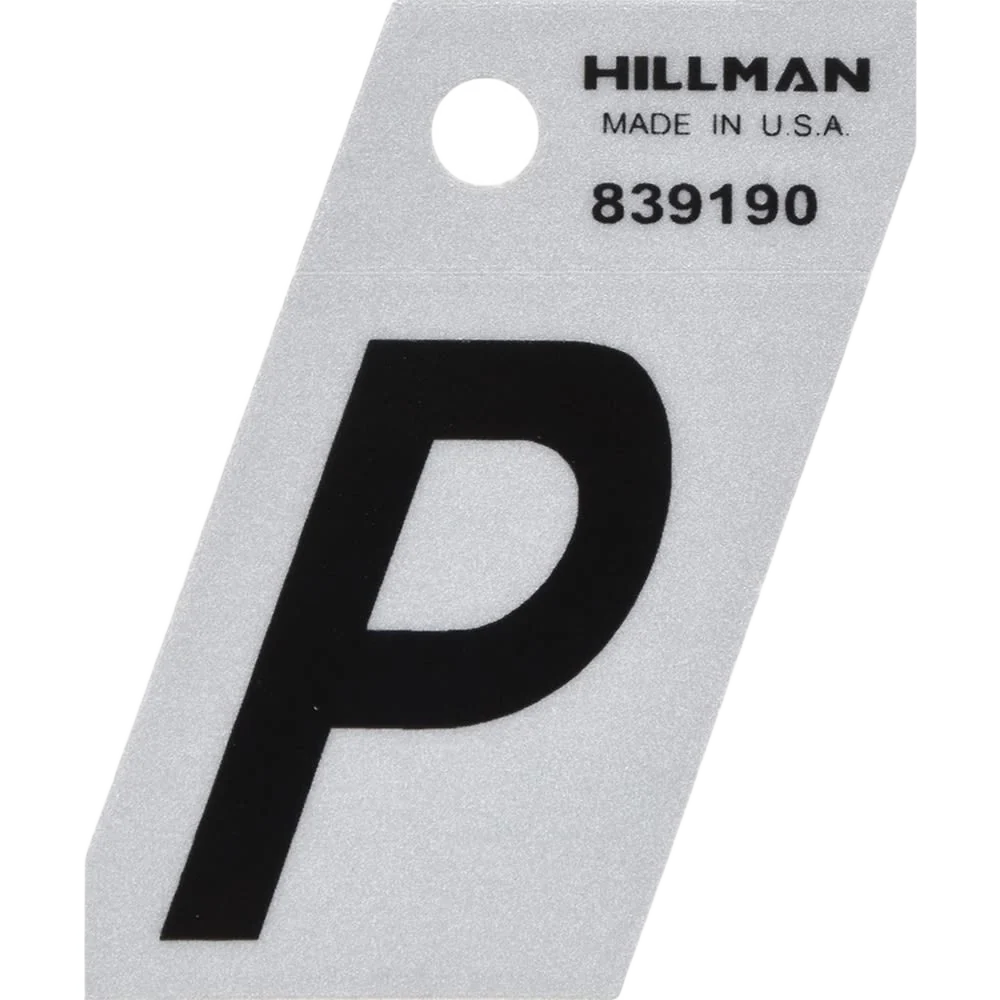 Hillman 1-1/2 in. Black & Silver Reflective Mylar Angle Cut Sticker Letter P