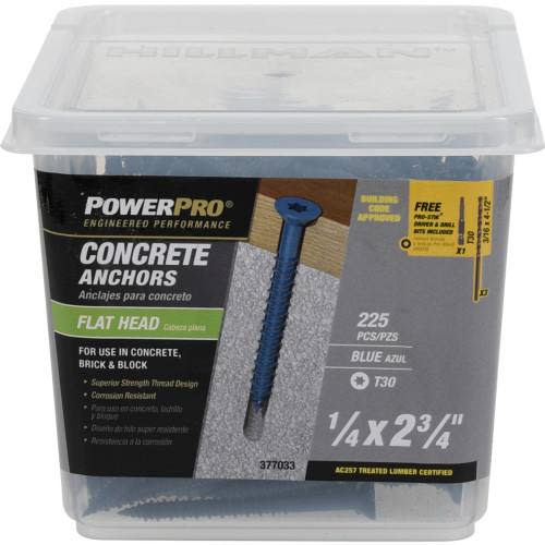 Power Pro 1/4" x 2-3/4" Flat-Head Concrete Screw Anchors, 225-Pack - Image 5