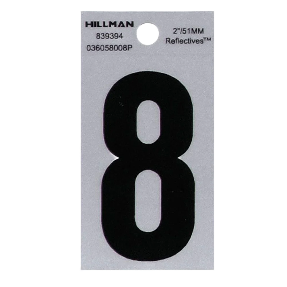 Hillman 2-In. Adhesive Black & Silver House Number 8