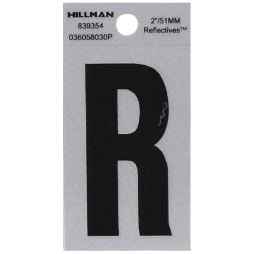 Hillman 2 in. Black & Silver Reflective Mylar Square Cut Sticker Letter R