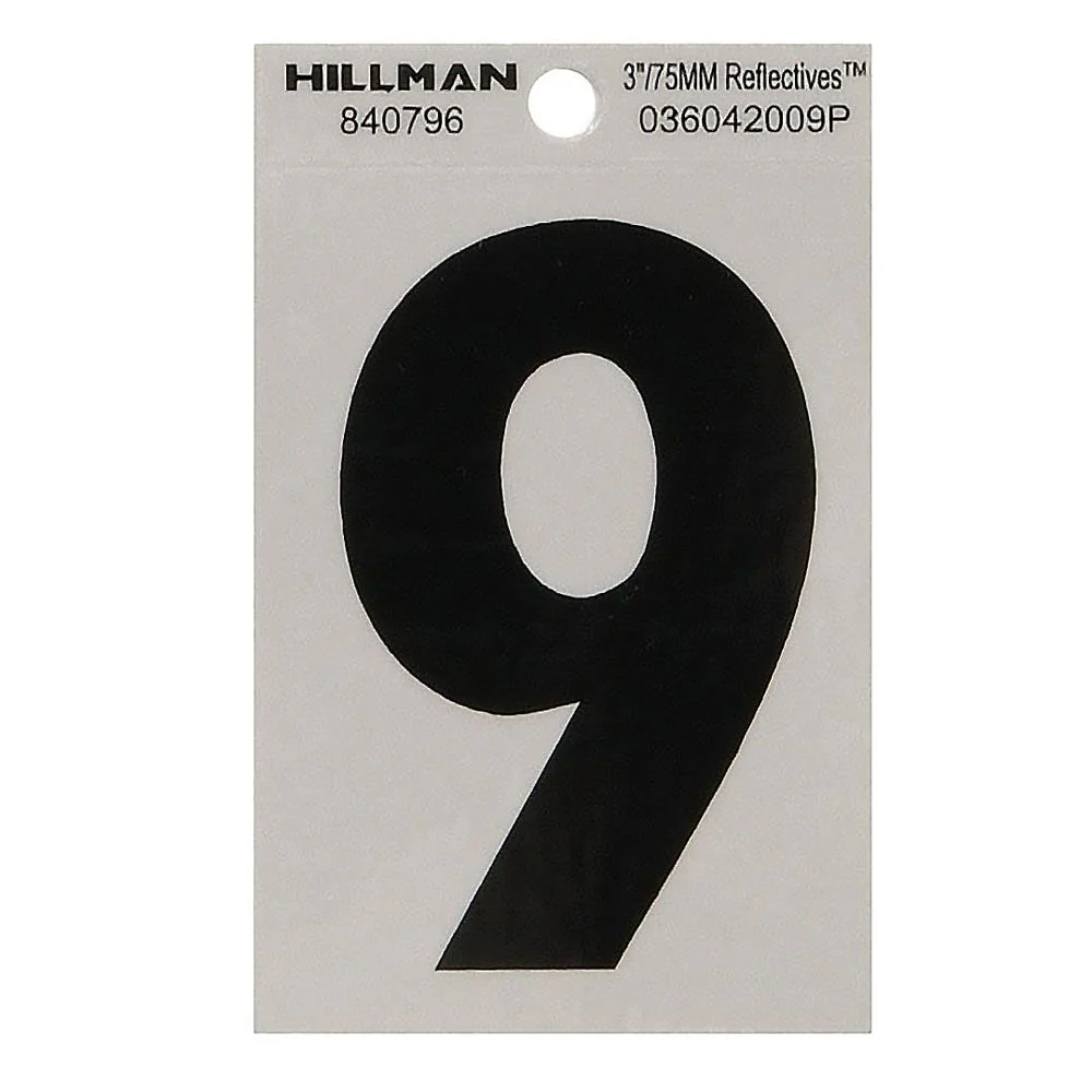 Hillman 3-In. Adhesive Black & Silver House Number 9