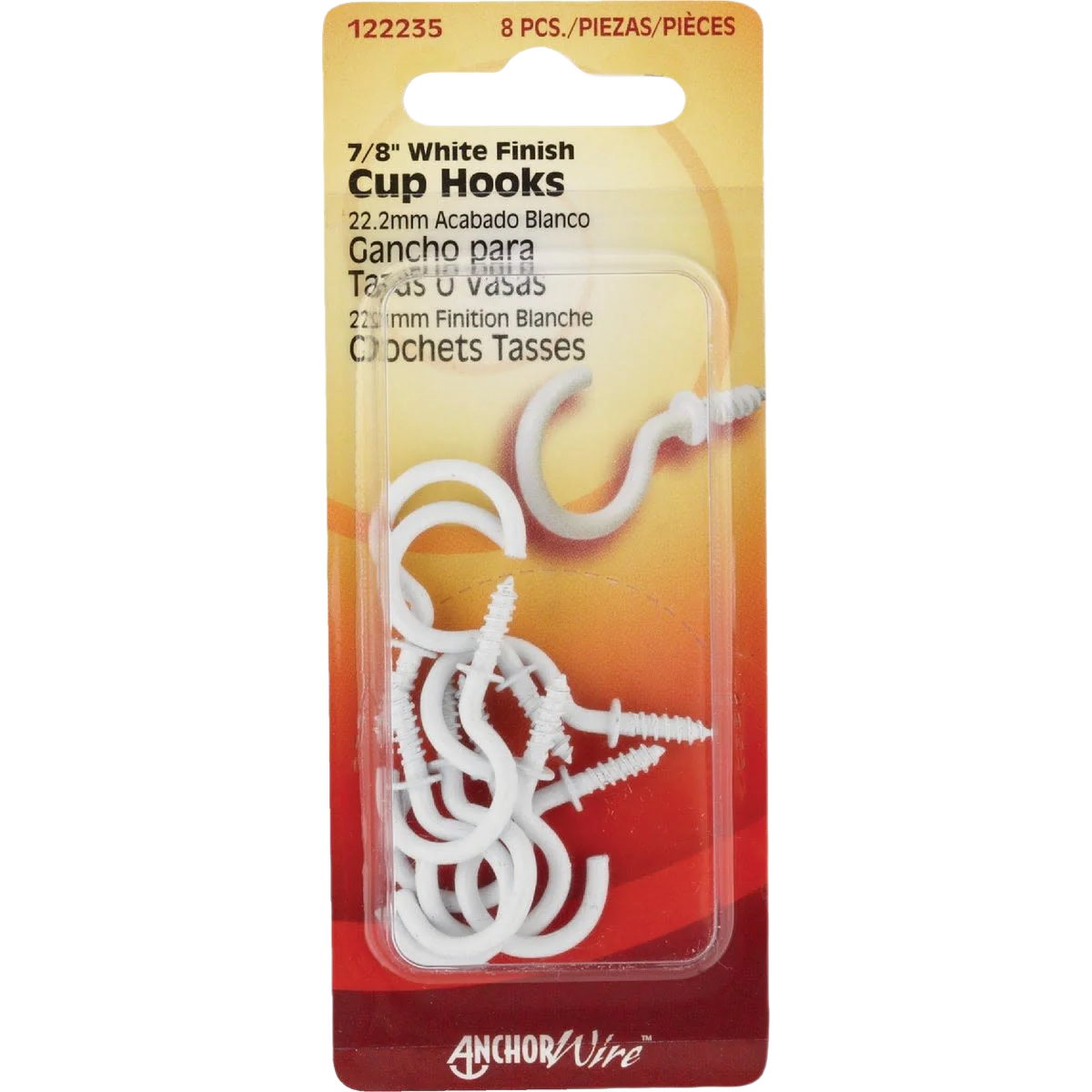 Hillman Anchor Wire White Cup Hooks, 7/8 in., 8-Count