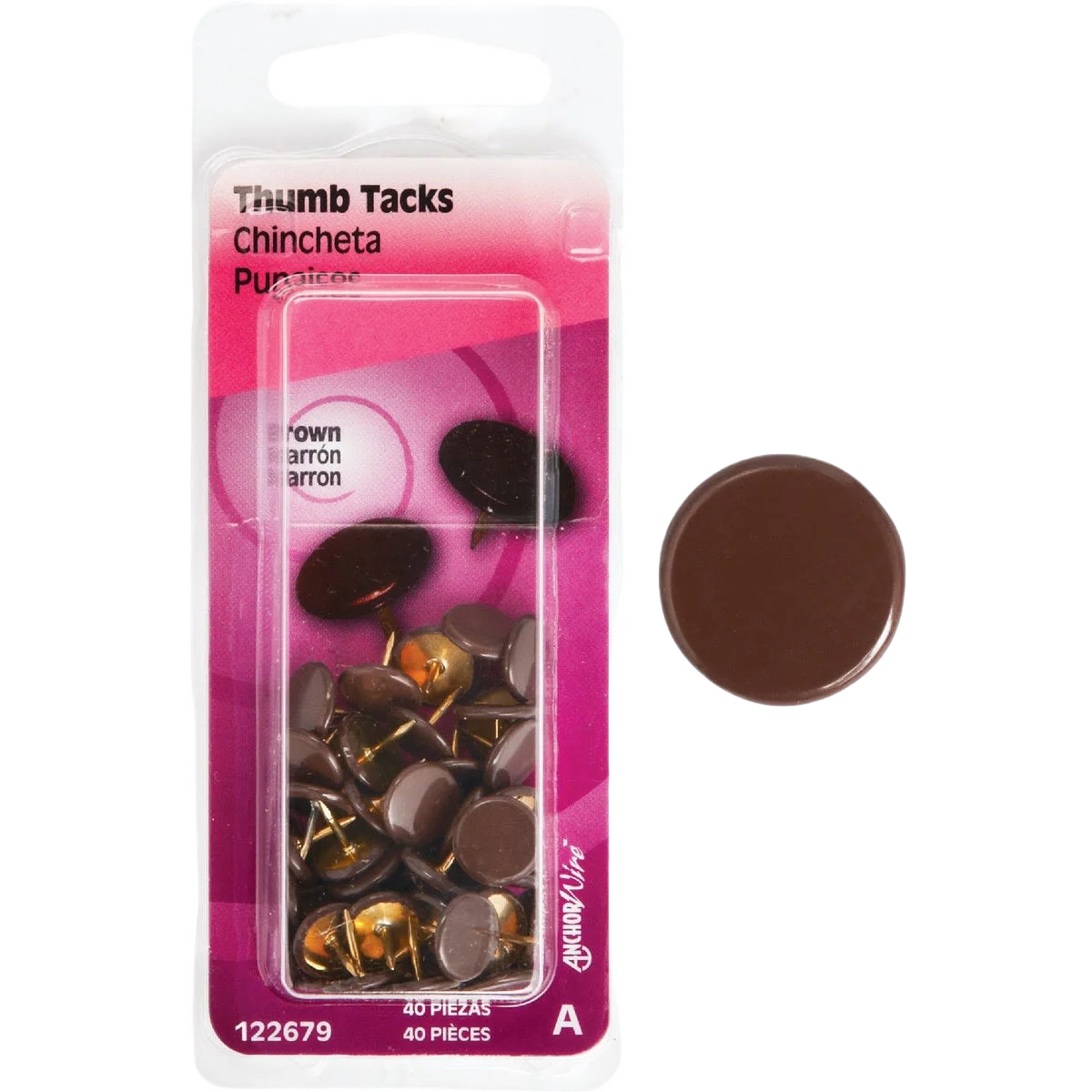 Hillman Brown 23/64" x 15/64" Thumb Tack, 40-Count