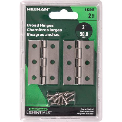 Hillman Hardware Essentials 2 in. Satin Nickel Broad Hinges, 2-Pack - Image 3