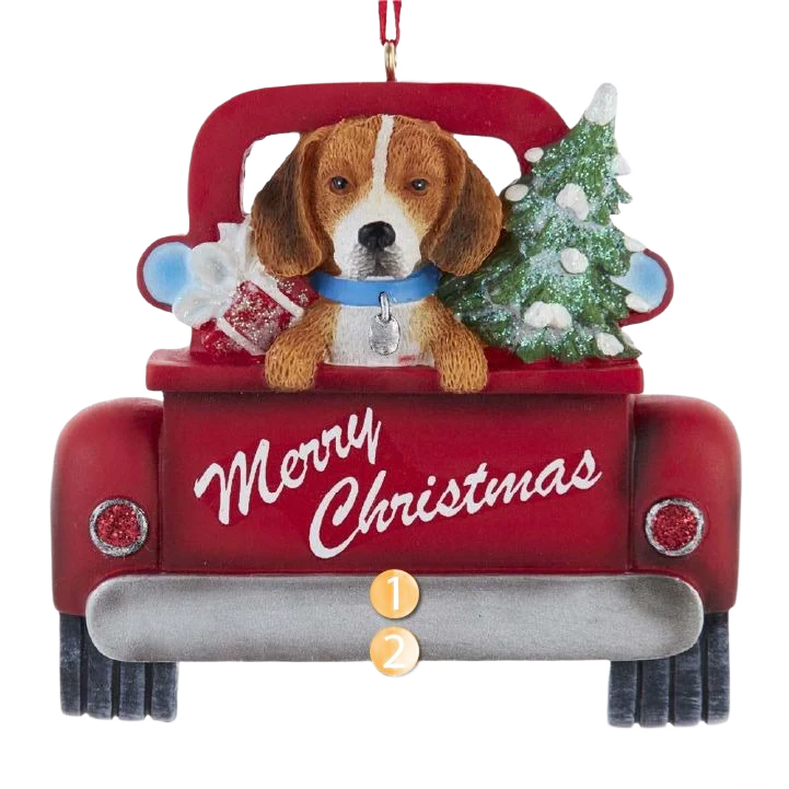Kurt S. Adler Personalized Merry Christmas Beagle In Red Truck Ornament