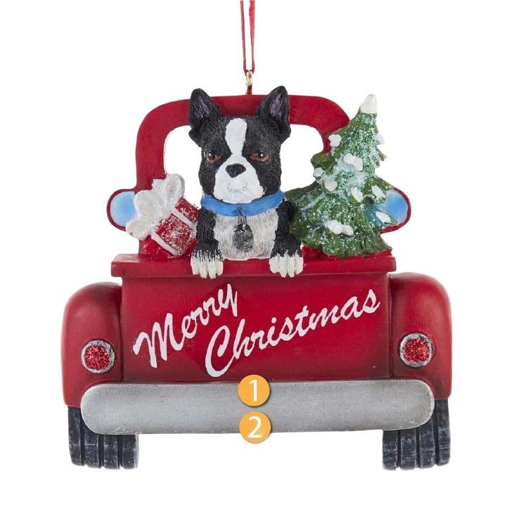 Kurt S. Adler Personalized Merry Christmas Boston Terrier In Red Truck Ornament