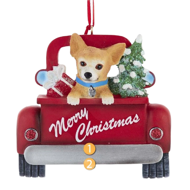 Kurt S. Adler Personalized Merry Christmas Chihuahua In Red Truck Ornament
