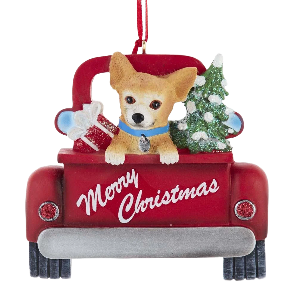 Kurt S. Adler Personalized Merry Christmas Chihuahua In Red Truck Ornament - Image 2