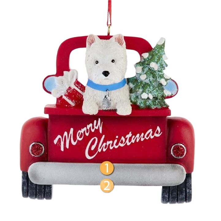 Kurt S. Adler Personalized Merry Christmas West Highland Terrier In Red Truck Ornament