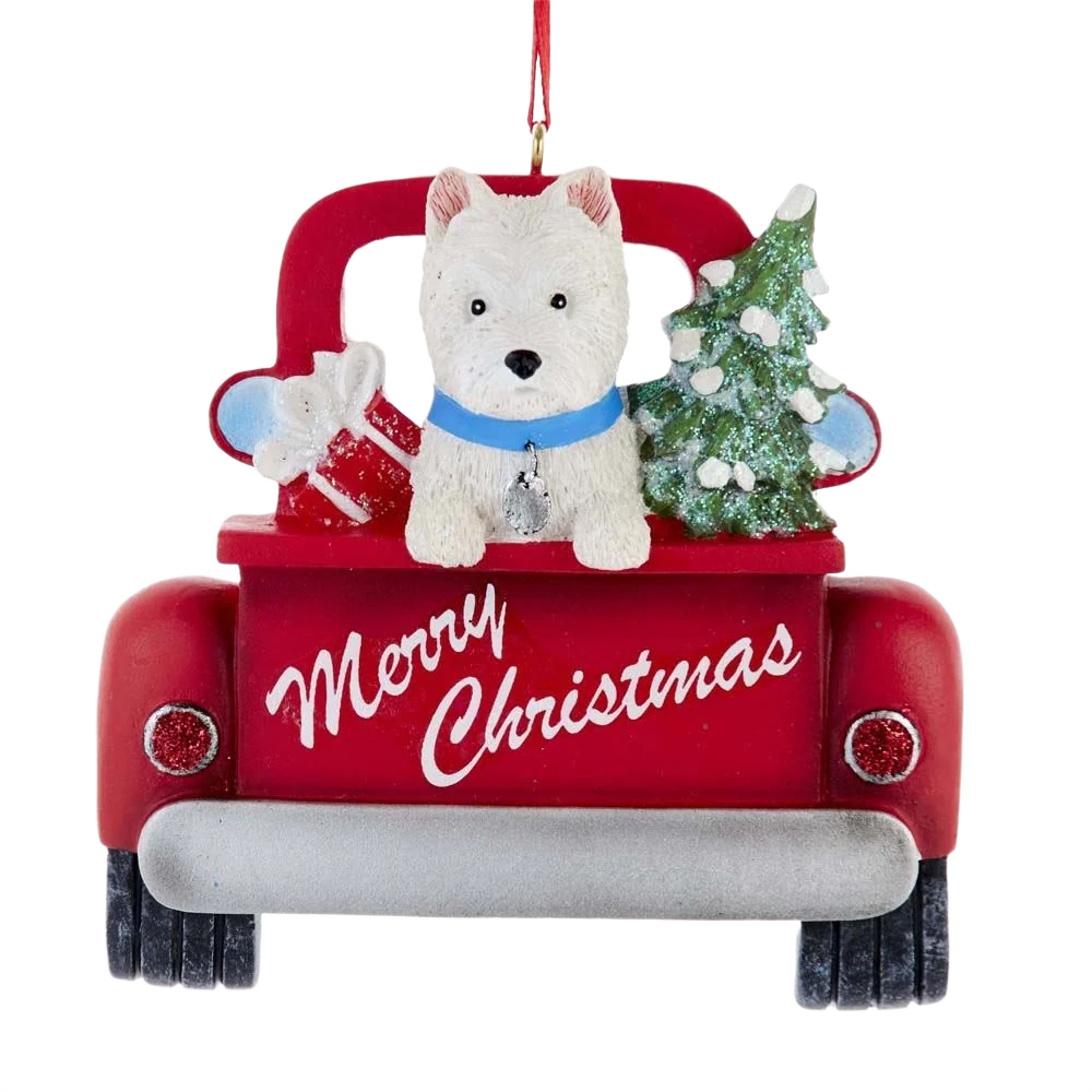 Kurt S. Adler Personalized Merry Christmas West Highland Terrier In Red Truck Ornament - Image 2