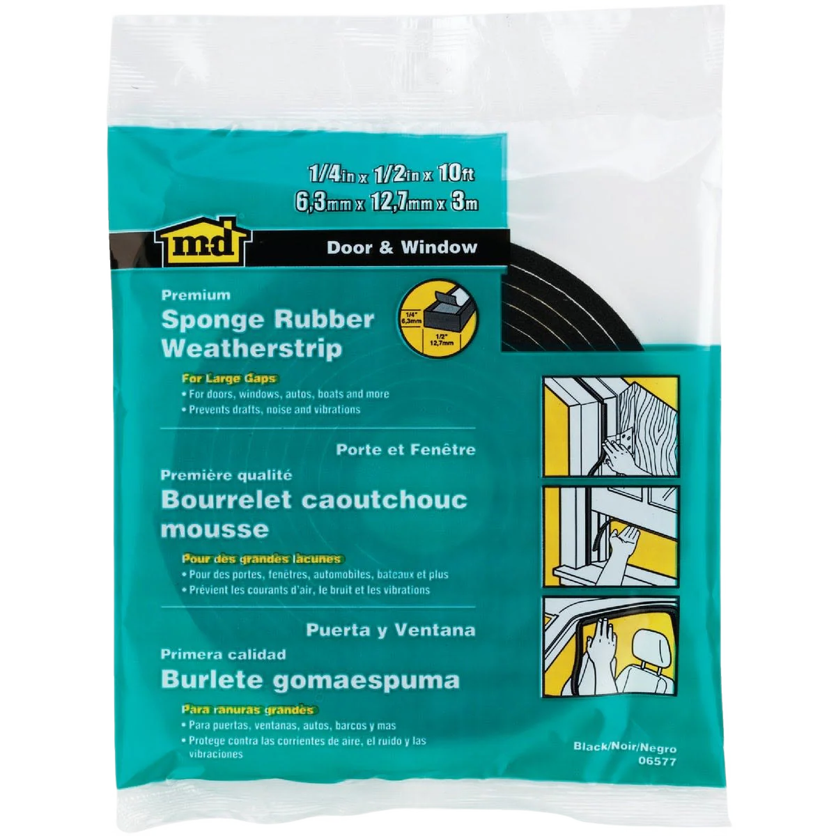 M-D Marine & Auto Weatherstrip, 1/4 In. T x 1/2 In. W x 10 Ft. L
