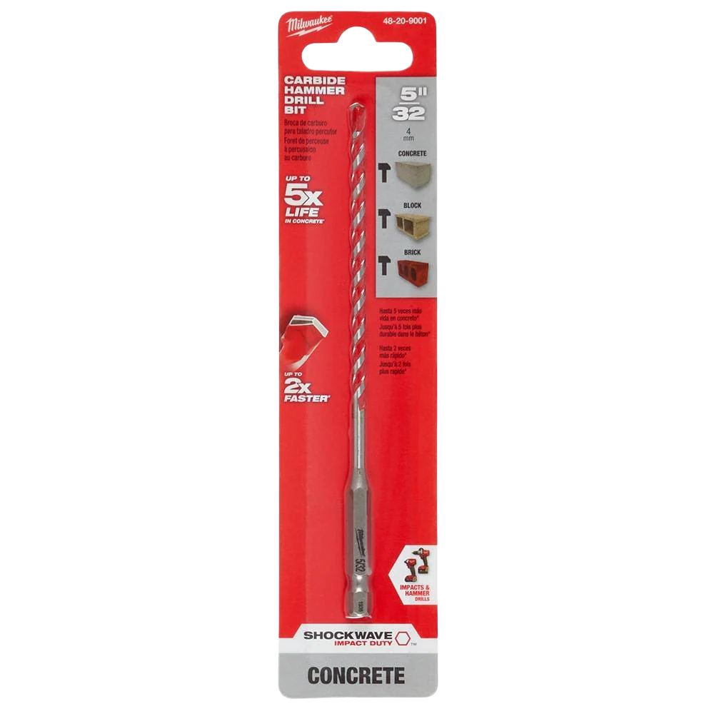 Milwaukee 1/4" x 4" Carbide-Tipped Hammer Drill Bit - Image 2