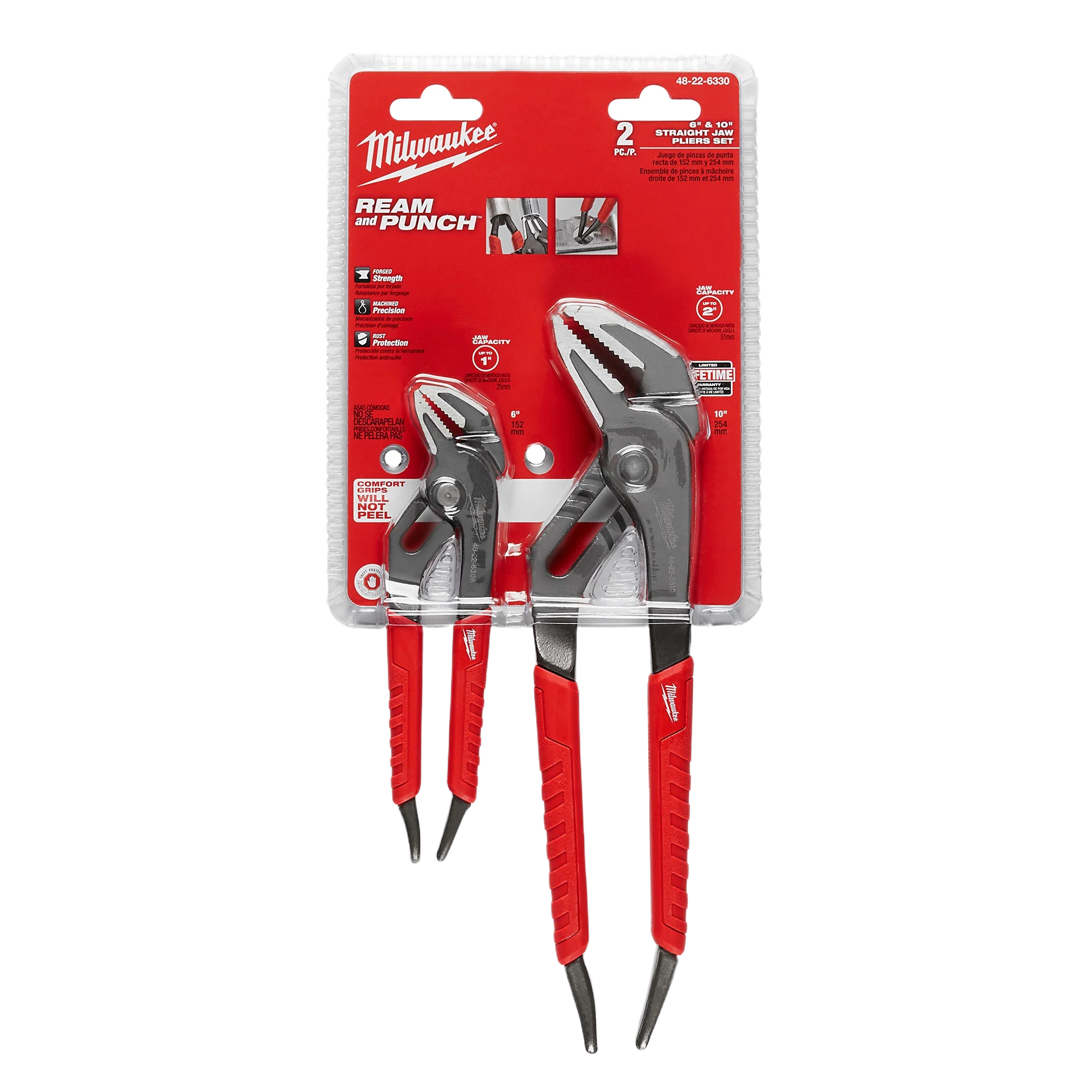 Milwaukee 6" & 10" Comfort Grip Straight Jaw Pliers Set - Image 2