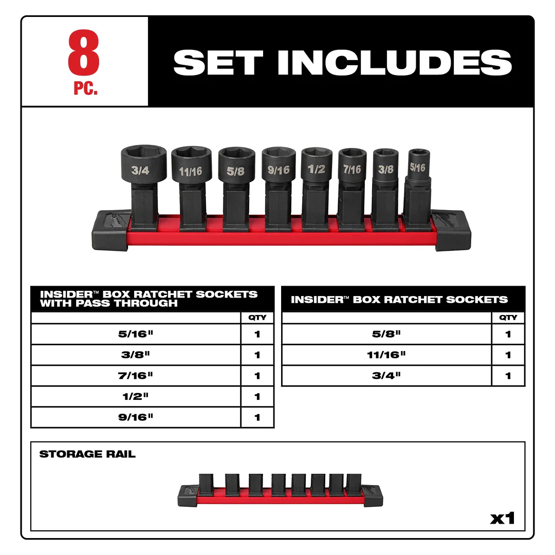Milwaukee INSIDER™ Box Ratchet Socket SAE 8pc Set - Image 2