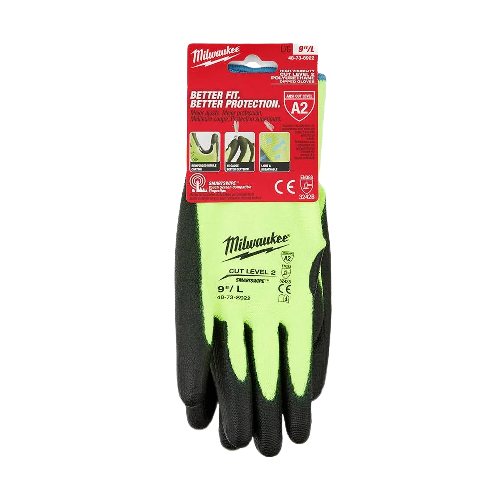 Milwaukee Large Hi-Vis Cut Level 2 Polyurethane Gloves - Image 4