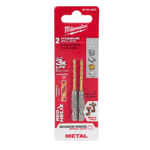Milwaukee SHOCKWAVE™ RED HELIX™ 3-mm Titanium Drill Bits, 2-Pack