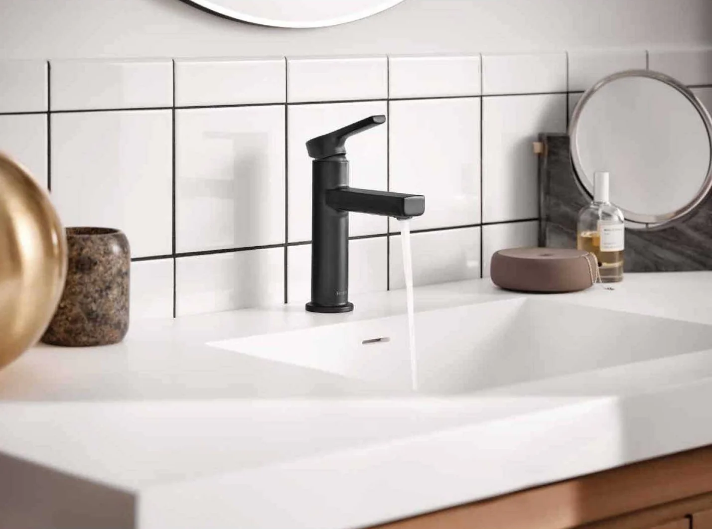 Moen Rinza Matte Black 1 Handle Lever Centerset Bathroom Faucet, 4 in. - Image 2