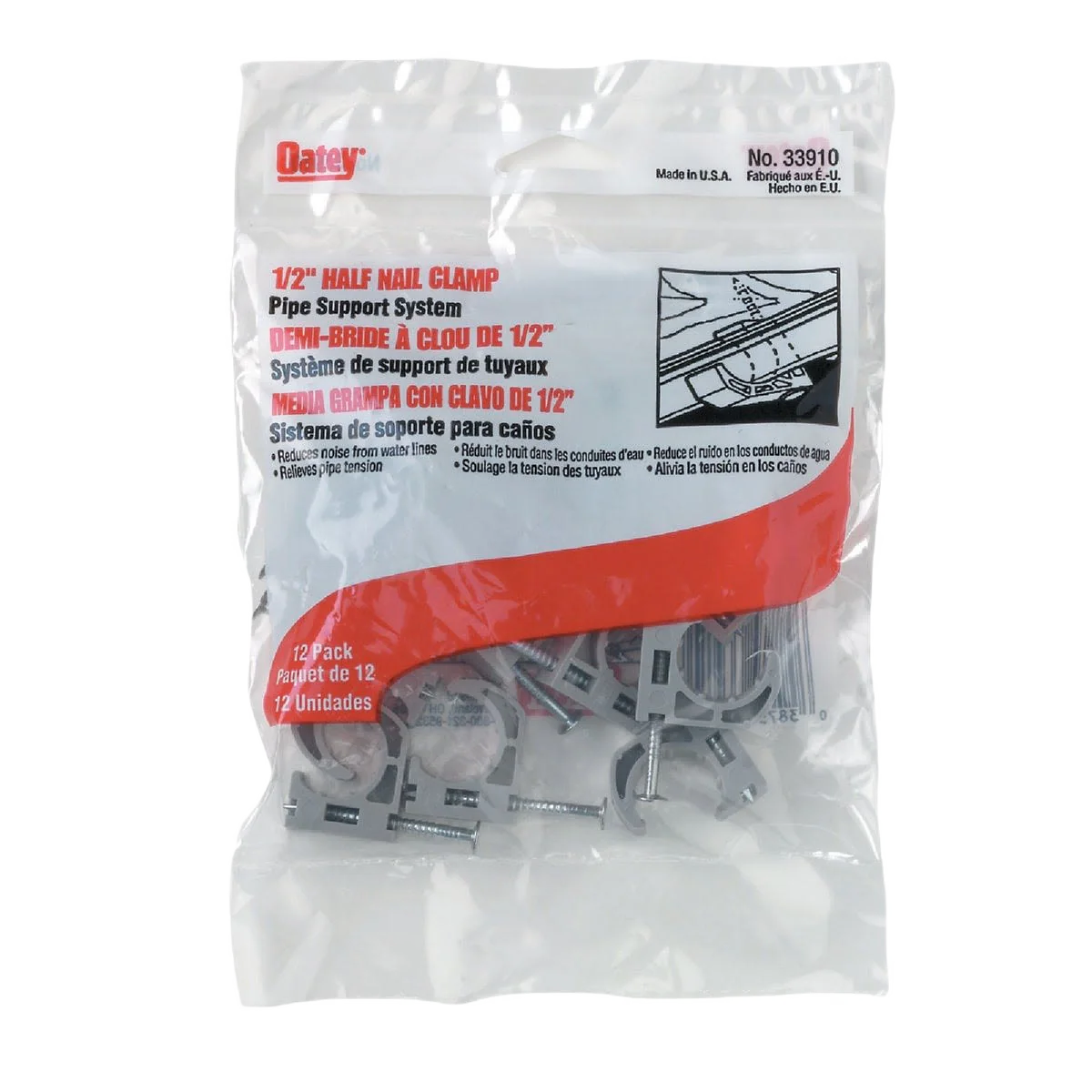 Oatey 1/2 In. Insulator Plastic Nail-On Pipe Half Clamp, 12-Pack