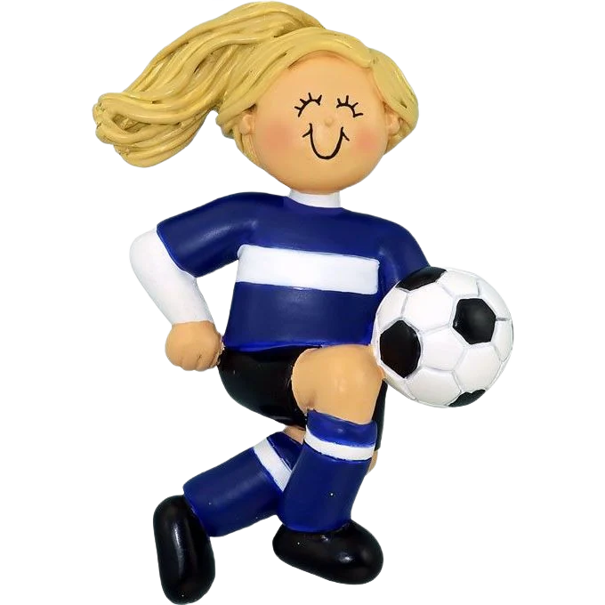 Ornament Central Personalized Blonde Female Soccer Player in Blue Uniform Ornament - Image 2