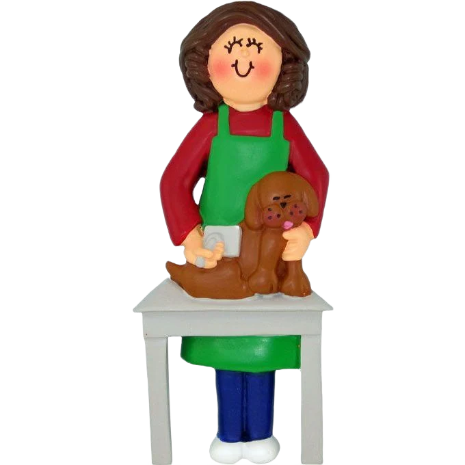 Ornament Central Personalized Brunette Female Dog Groomer Ornament - Image 2
