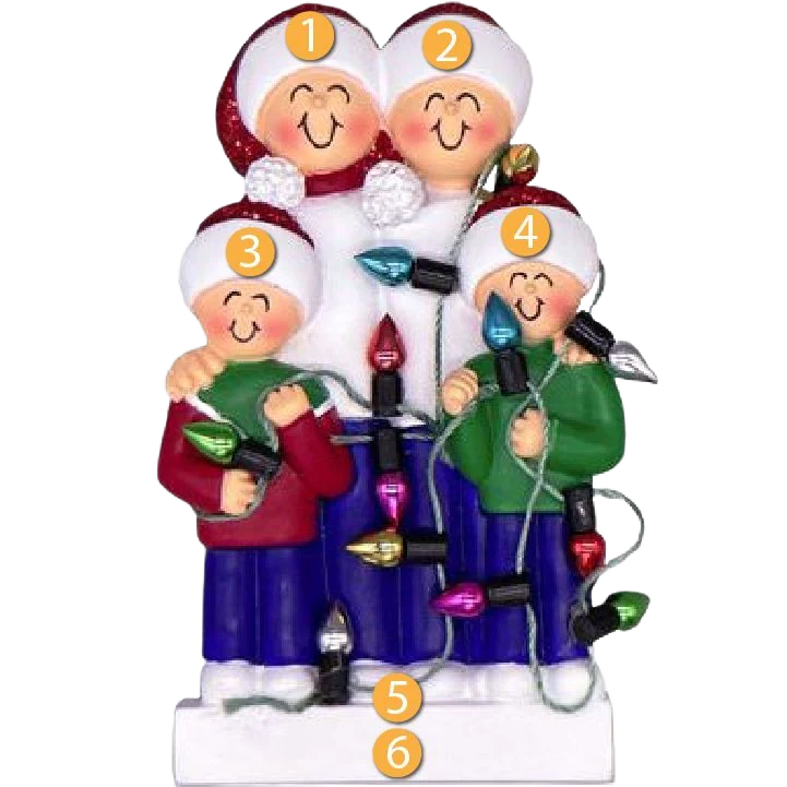 Ornament Central Personalized Family of 4 with Lights Ornament