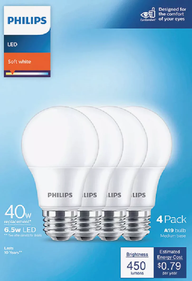 Philips 40W Equivalent Soft White A19 Medium LED Light Bulb (4-Pack) - Image 2