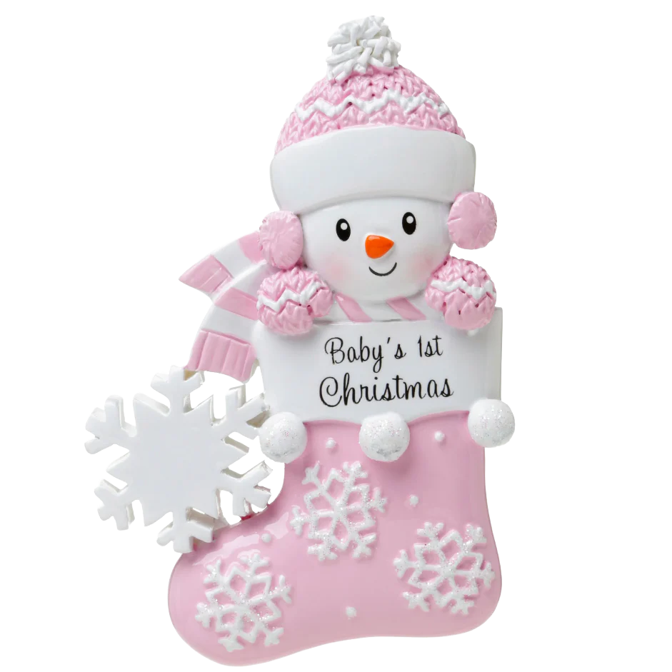 PolarX Personalized Baby Snowman in Pink Stocking Ornament - Image 2