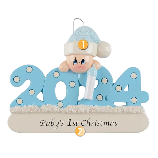 Rudolph & Me 2024 Baby's 1st Christmas Blue Personalized Ornament - Image 2