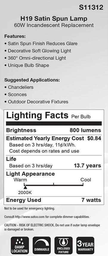 Satco 7 Watt H19 LED Medium Warm White Satin Spun Light Bulb - Image 5
