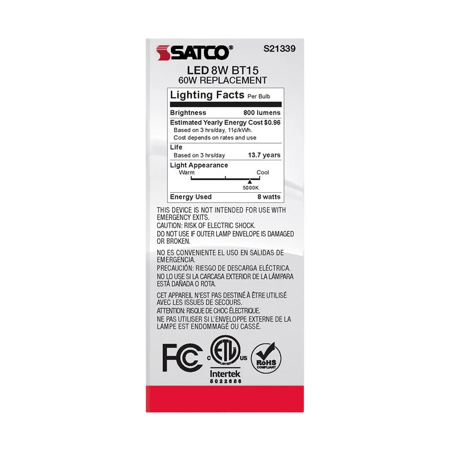 Satco 8 Watt BT15 LED White Natural Light Medium Base Light Bulb - Image 4