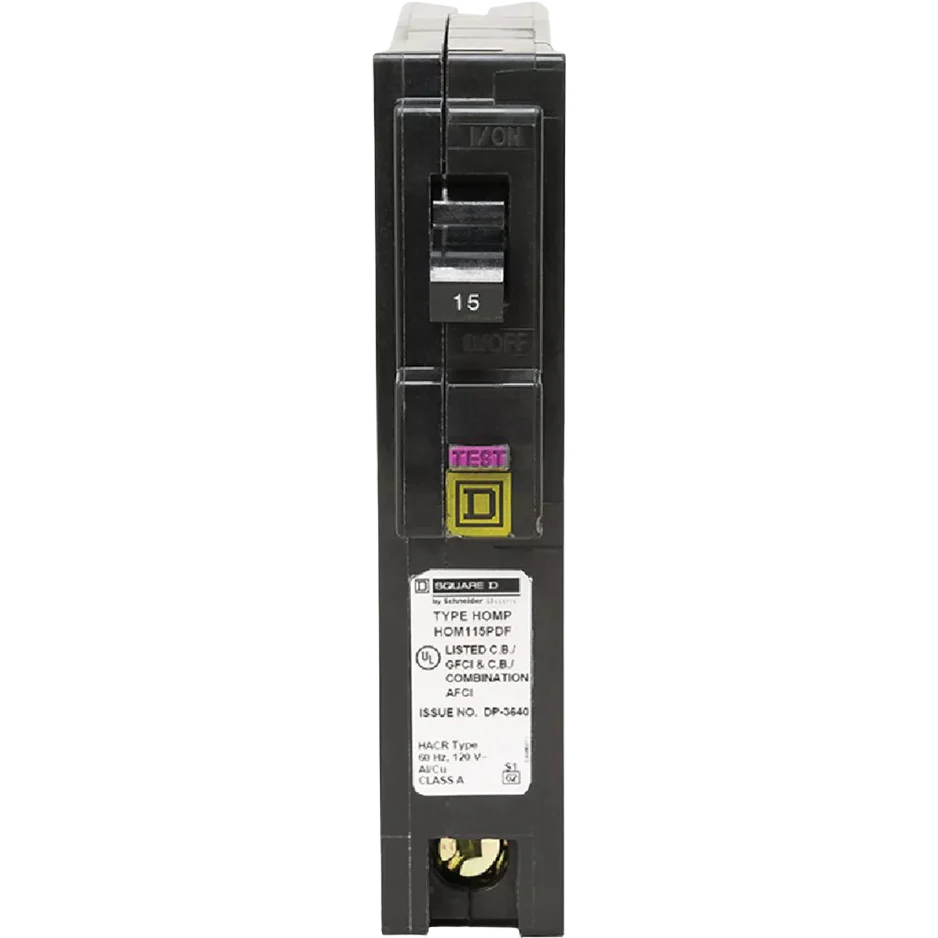 Square D Homeline 15A Single-Pole CAFCI Plug-On Neutral Dual Function Circuit Breaker