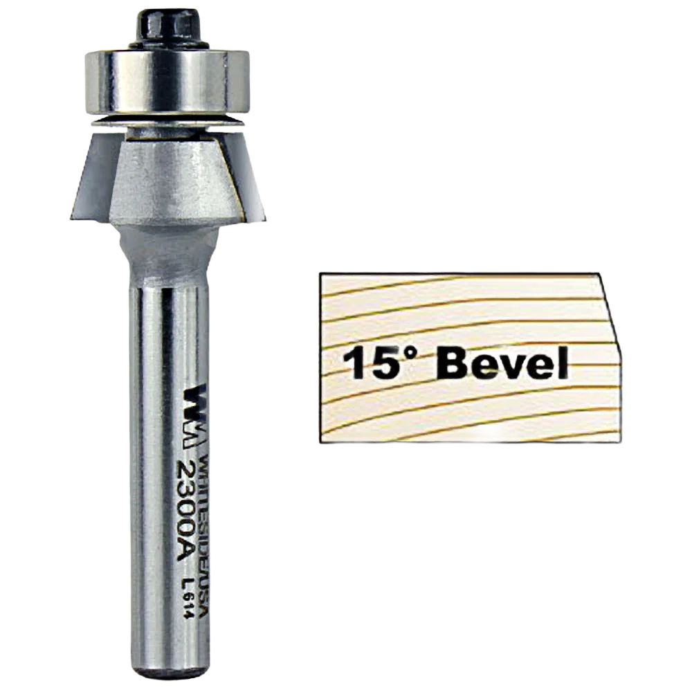 Whiteside 15 deg. Edge Bevel Bit, 1/4 in. SH x 1/4 in. CL x 1/4 in. CH